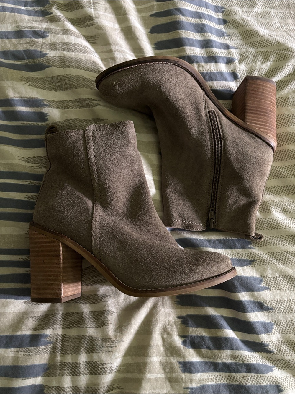 Seychelles Taupe Suede Stacked Heel Ankle Booties